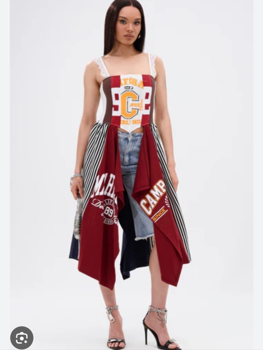 AKIRA Red, Navy & White Patchwork Corset Jersey